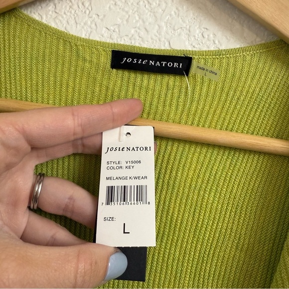 JOSIE NATORI Melange Knit Silk & Cotton Pullover in Key Lime Size L BNWT - Picture 3 of 5